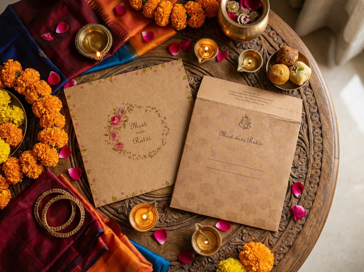 Indian wedding invitation presentation box — custom kankotri packaging set